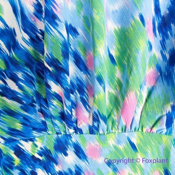 New! SAM EDELMAN Brushstroke Print‎ Mock Neck Dress - Blue Multi, size 2 - Picture 6 of 16